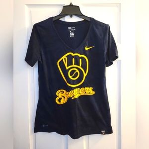 Nike Womens Milwaukee Brewers navy v-neck shirt Size Medium
